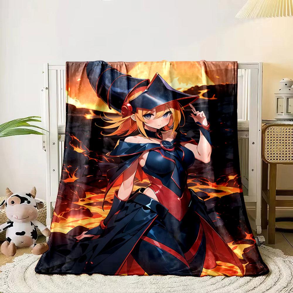 Fiery lava landscape with a person in dark, detailed magical attire. for all seasons blanket lunch break throw gift 80cm x 120cm