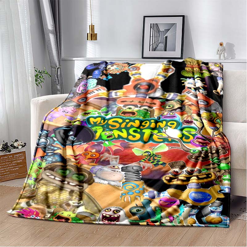 Benim şarkı söyleyen canavarlar video oyunu karikatür yumuşak peluş battaniye, pazen battaniye oturma odası yatak odası yatak kanepe piknik için battaniye atmak