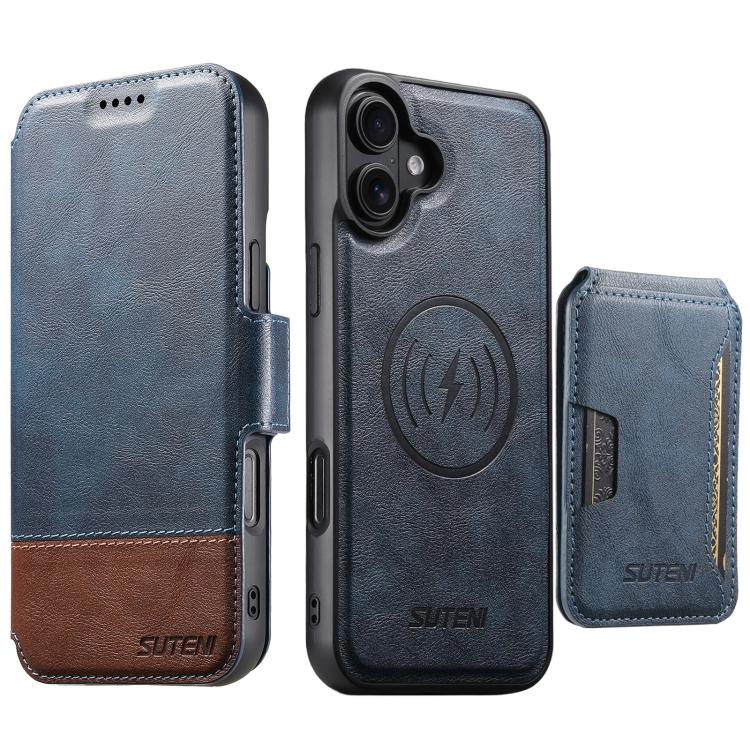 Suteni Q06S3 3-in-1 Splicing Detachable Vertical Flip Wallet MagSafe Leather Phone Case