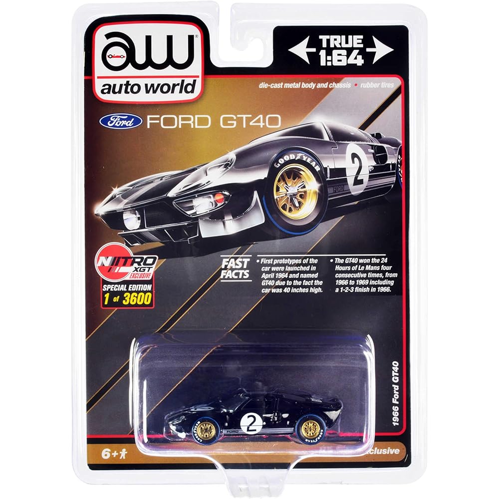 Auto World CP7922 1966 Ford GT40 #2 Black Limited Edition Diecast Model Car 1/64 Scale 3600 Pieces
