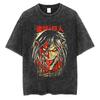 Anime Attack On Titan Vintage Washed Print T-shirt Mikasa Ackerman Eren Jaeger Wings of Freedom Logo Mens Summer Cotton T-shirts