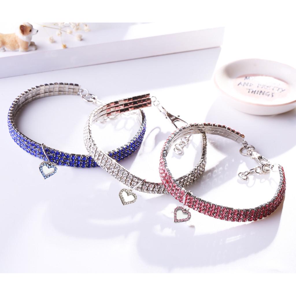 Pet Dog Bling Rhinestone Chocker Collars Fancy Dog Heart Shaped Necklace