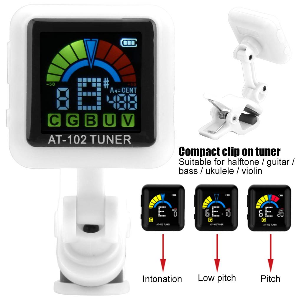 Walfront Aroma Guitar Clip-on Tuner AT-102, 12-Temperament Equal Temperament, USB Rechargeable, Built-in, ViolinUkulele Tuner with Charging Cable