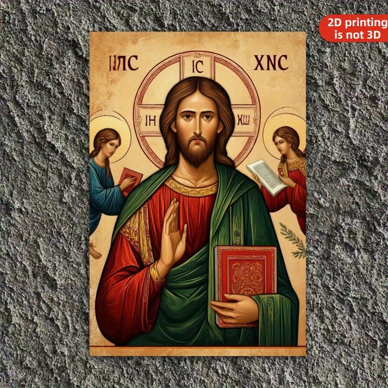 

Винтажная религиозная икона Иисус Христос Металл Жесть Настенное искусство Декор 20x30cm（7.8x11.8inch）