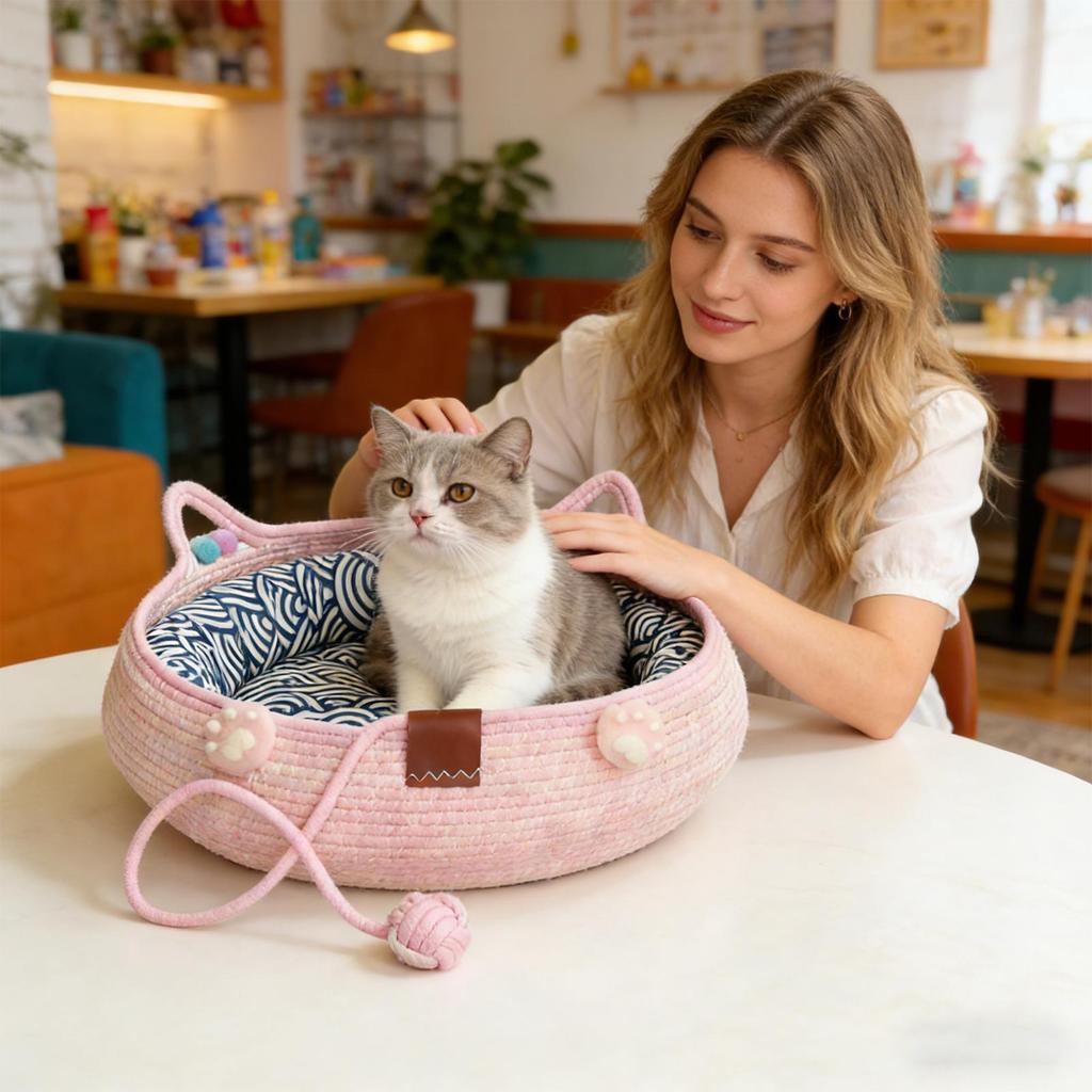 Cat Bed Cute Soft With Cushion Bed Cat Nest Set For Kitten Puppy Indoor Home Sleeping Play Enrichment Interaction Calming All