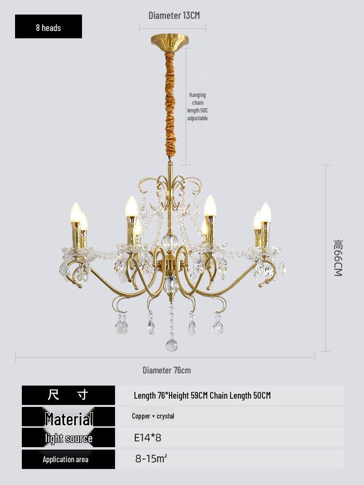 American Crystal Copper Chandelier - Elegant European Candle Style for Living, Dining, and Bedroom
