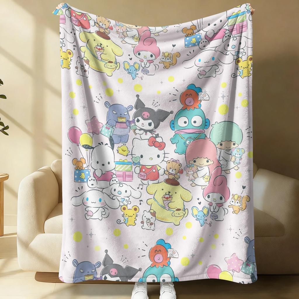 Pastel Blue Sanrio Cute Flannel Blanket Soft Warm Fluffy Throw Sofa Bed Cover Office Nap Shawl Lightweight Summer Blanket Gift