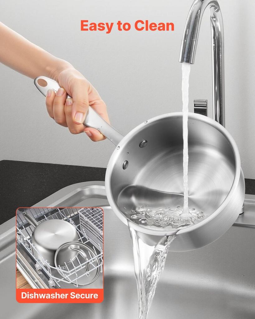 1.5 QT Saucepan, Stainless Steel Saucepan with Glass Lid, Multipurpose Nonstick Stainless Steel Small Cooking Sauce Pot with Ergonomic Handle,