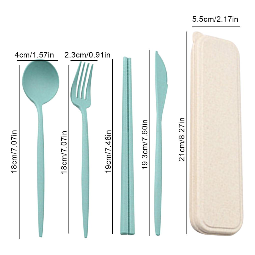 4dílná jídelní sada, sláma, vidlička, hůlky, lžíce, přenosná s úložným boxem