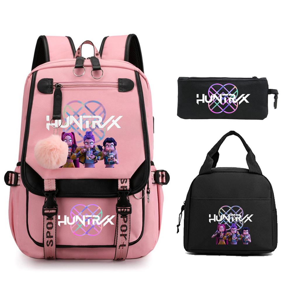 Animation Cartoon Printing Large Capacity Student School Bag Children'S Meal Bag Casual Pencil Bag Three-Piece Set