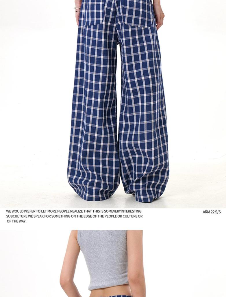 Damskie spodnie retro w kratę 2025 z szerokimi nogawkami, długość do podłogi, styl Zhao Lusi