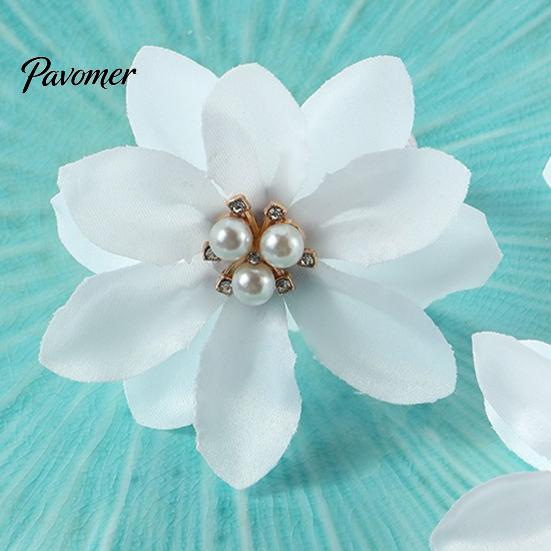 Wedding Napkin Rings 6Pcs White Lotus Rings, Chiffon Flower Metal Ring Holders, Faux Durable Pearl Dinner for Bridal Shower Table Decor Light