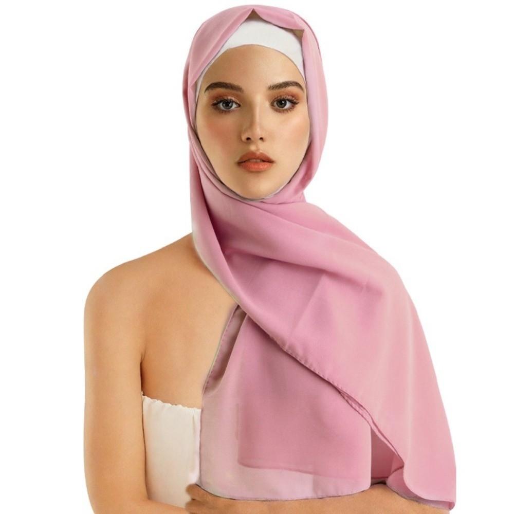 Solid Color Chiffon Hijab Scarf Bubble Pearl Soft Chiffon Headscarf Plain Design Folded Style Shawls Scarf Summer Season