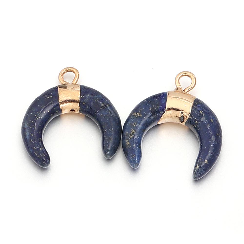 2pcs/lot Moon Shaped Natural Gem Stone Pendant Black Agate Lapis Lazuli Amethyst Charms For Jewelry Making DIY Necklace Earrings