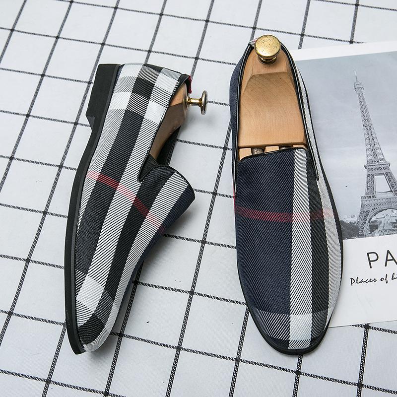 

Весна 2025 большой размер цветовая гамма мужская обувь британский стиль слипоны обувь Doudou мужские клетчатые повседневные кожаные туфли 38 синий