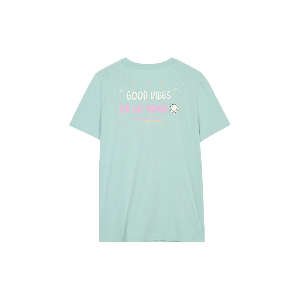 Adidas Neo Smiley Print Sports Round Neck T-Shirt Women Tops Green GP5785