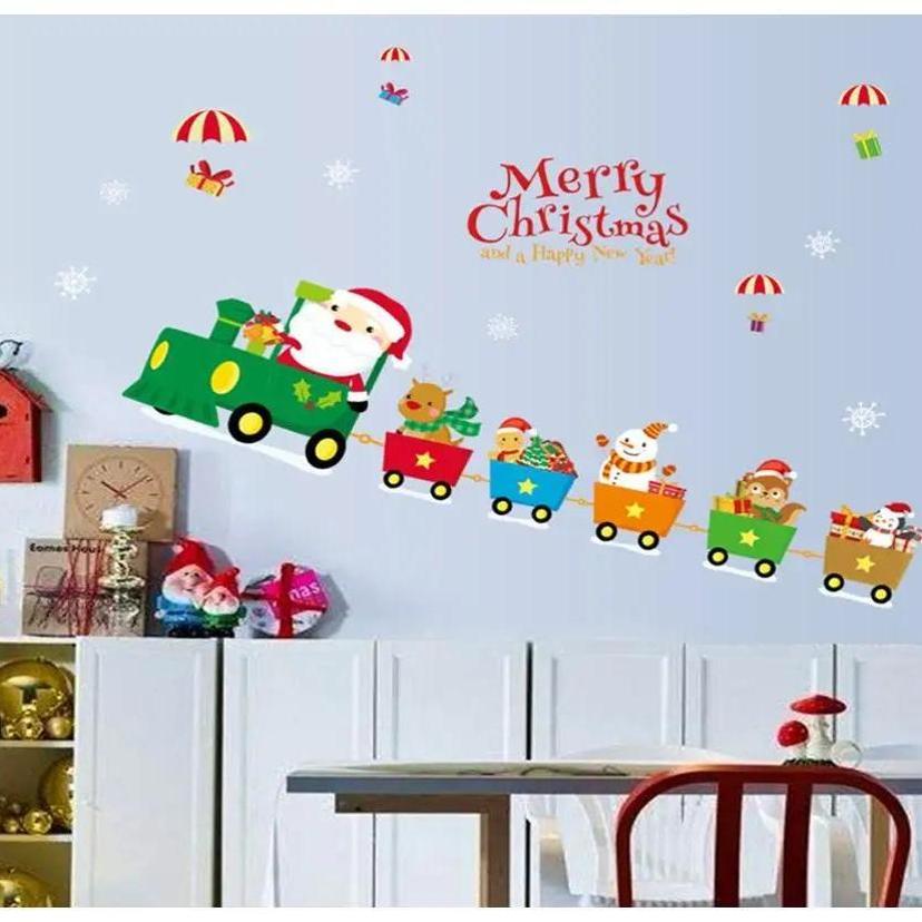 Christmas Cartoon Train Sticker Decor Children's Room Bedside Shop Window Glass Scene Arrangement Festival Atmosphere Dress Up