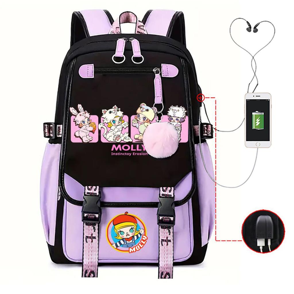 Jasmín Roztomilý Potlačený USB Rozhranie Veľká Kapacita Študentský Voľnočasový Školský Batoh