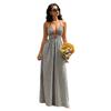 Women's Halter Striped Maxi Dress Sleeveless Deep V Neck A Line Sundress Summer A-Line Beach Vacation Dress