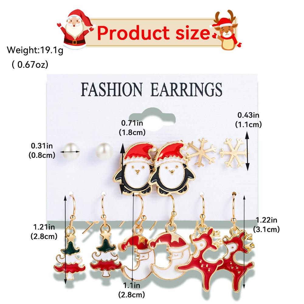 6 Piece Set Earrings And Earrings Fashionable Versatile Christmas Series Simple Deer Christma Tree Snowflake Pattern Accessories