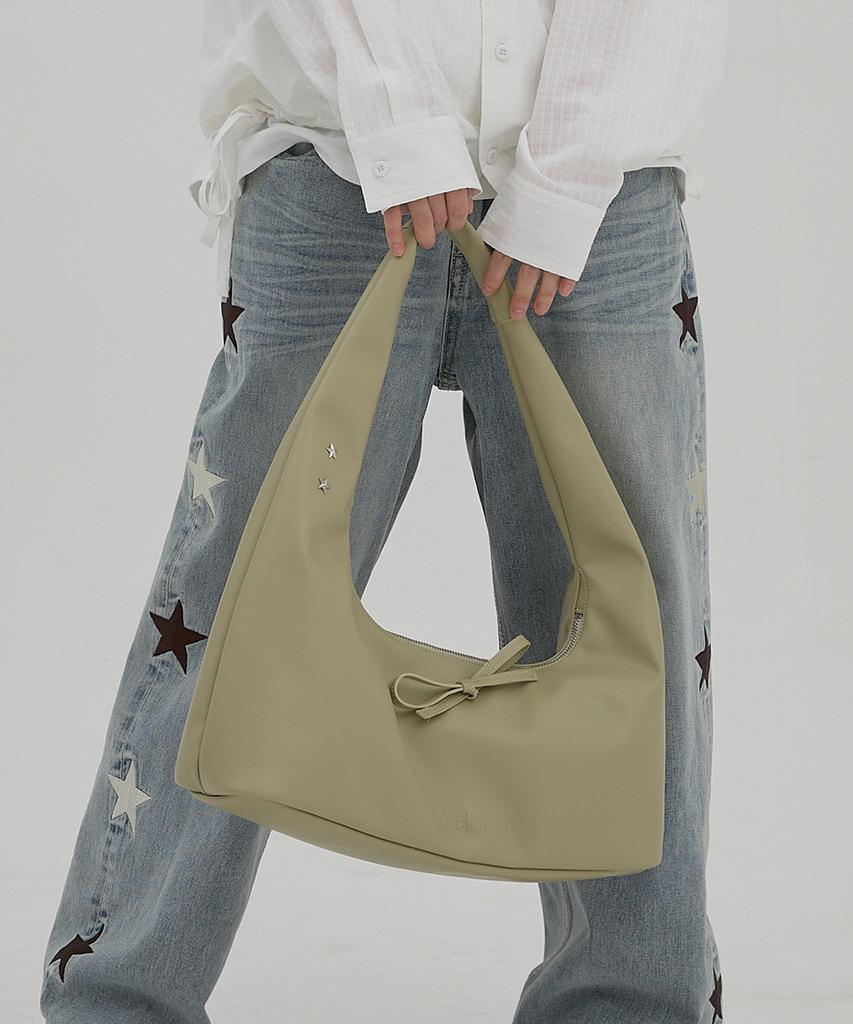 Waikei Artificial Leather Ribbon Hobo Bag Mint