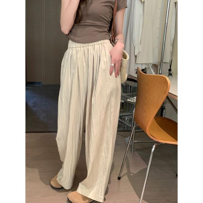 Warm Season and Summertime New High Waist Drape Straight Casual Pants Wide Leg Trousers