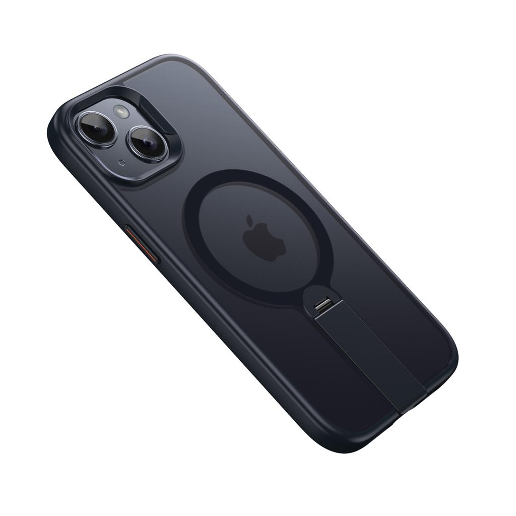 For iPhone 15 Case Compatible with MagSafe Rotating Straight Kickstand TPU+PC Matte Phone Cover