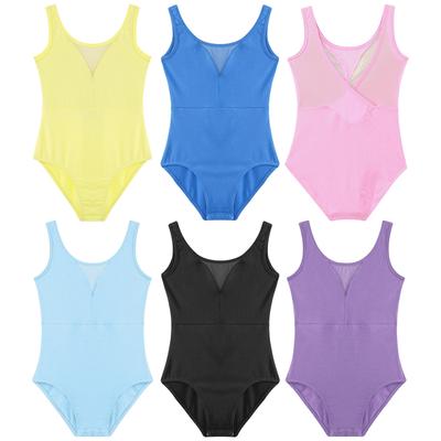 Professionele Ballet- & GymnastiekLeotard voor Meisjes: V-rug Mesh Patchwork Ontwerp, Mouwloos voor Training & Les