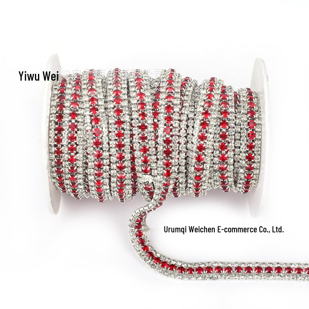 

1 ярд серебряной стразовой цепочки в 3 ряда для украшения одежды SS8 + SS16 + SS8