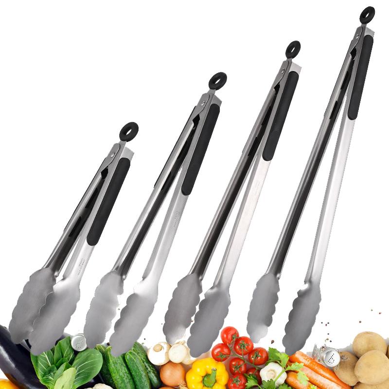 9/12/16 Inch Long BBQ Tongs Non-Slip Handle Stainless Steel Fried Barbecue Clip Salad Bread Clamp Kitchen Tools Meat Food Clip