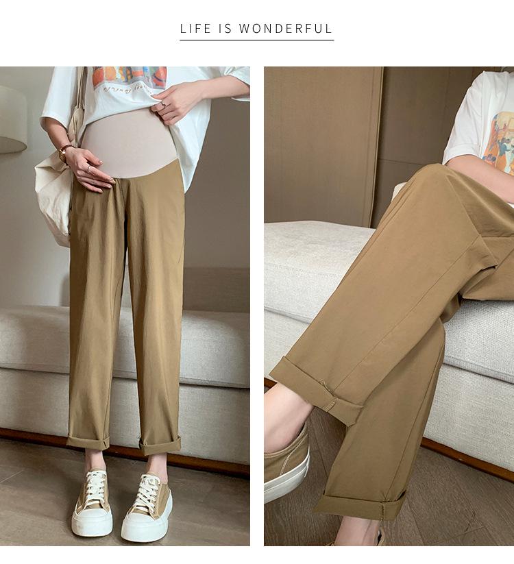 Women's Spring/Summer Maternity Cotton-Linen Stretch Wide-Leg Pants, Loose Fit, Cropped Length