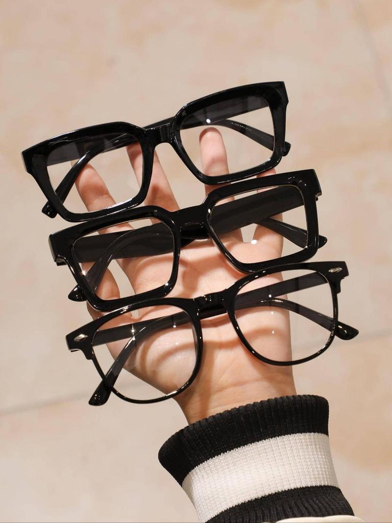 3PCS Men Classic Square Frame Clear Glasses For Women Daily Life Clothing Accessories.