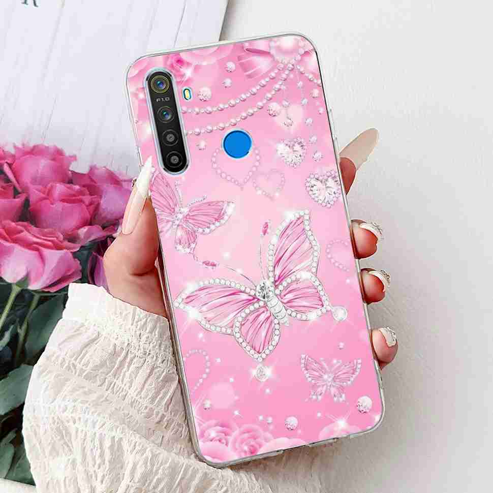 For Realme 5 RMX1911 6.5" Case Fashion Colorful Flower Soft Silicone TPU Cover For Oppo Realme5 RMX1919 Butterfly Bumper Shell