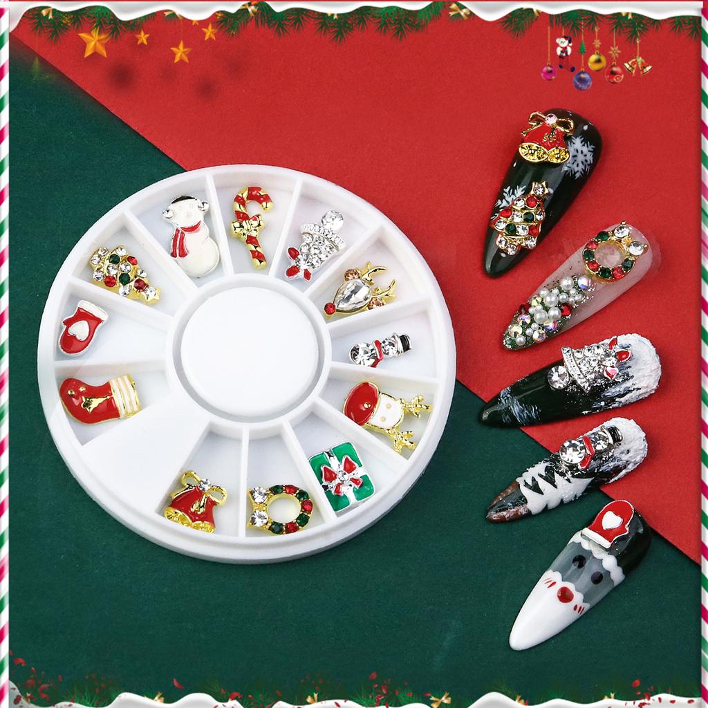 Boxed Christmas Ornaments Nail Art Charms For DIY Decoration Snowflake Christmas Boots 3D Alloy Nail Accessories Gift