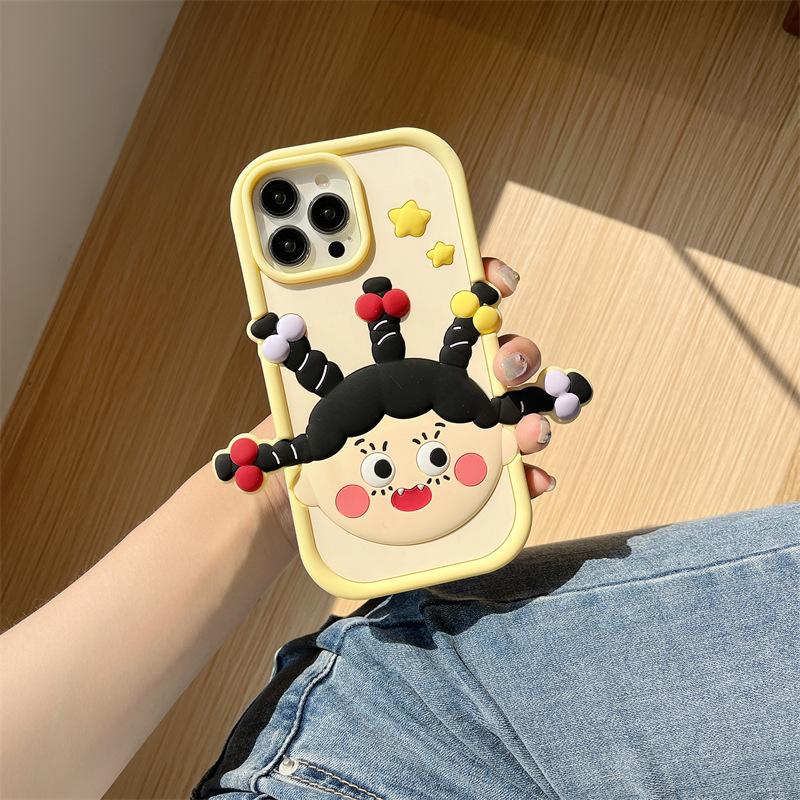 

Cute and funny pigtails girl for iPhone14Pro iPhone 13 case 12/11pm three-dimensional silicone iPhone11