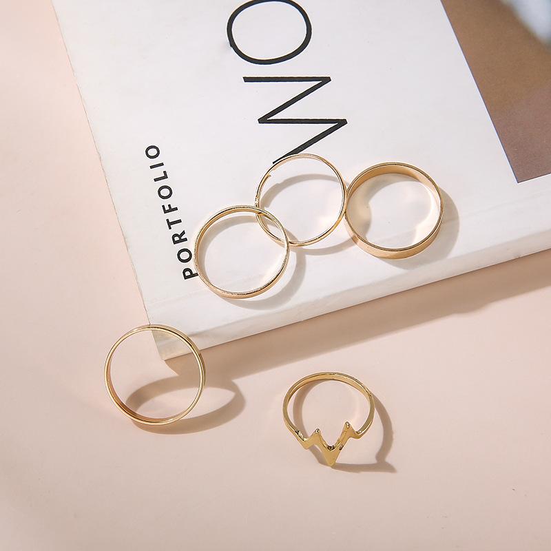 Wind Fashion Popular Lightning Ecg Women'S Ring 5-Piece Set