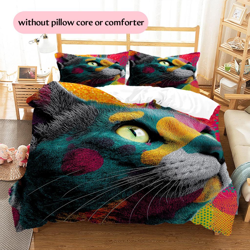 Cat Head Pattern Bedding Quilt Set Home Decoration Gift (1 * duvet cover + 2 * pillowcase without core)