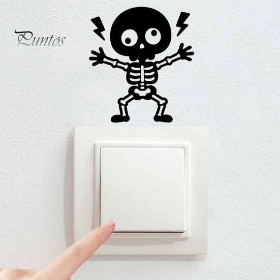 Living Room Switch Decal Electric Shock Skeleton Sticker, Cartoon Wall Decoration Sticker Self Adhesive Light for Bedroom