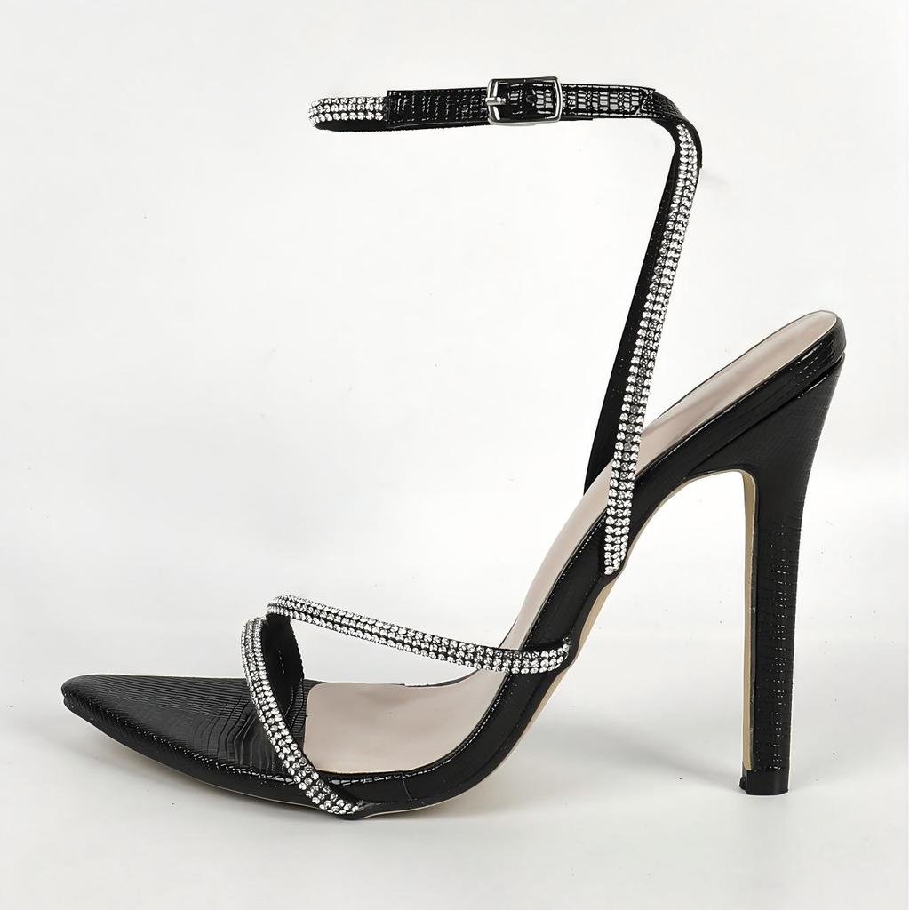 Maogu Frauen Sandalen High Heels Schnalle Frau Stiletto Hochzeit Strass Stöckelschuhe Sandale Weibliche Schuhe Silber Bling Kristall Sexy 40
