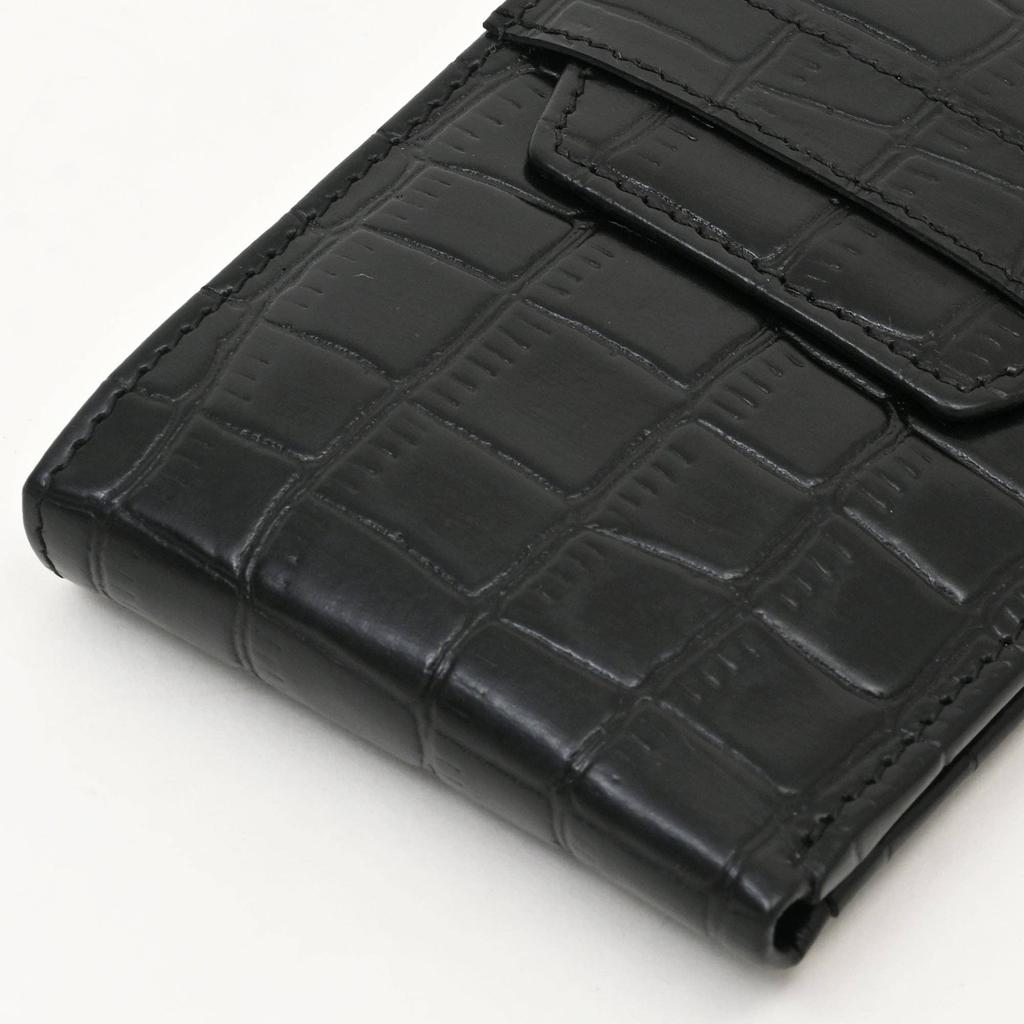 Men's Leather Wallet 3B Scrblk -Premium Black Croc Look Napa Leather Wallet with Coin Pocket & 6 Card Slots - Luxury Slim Bifold Design