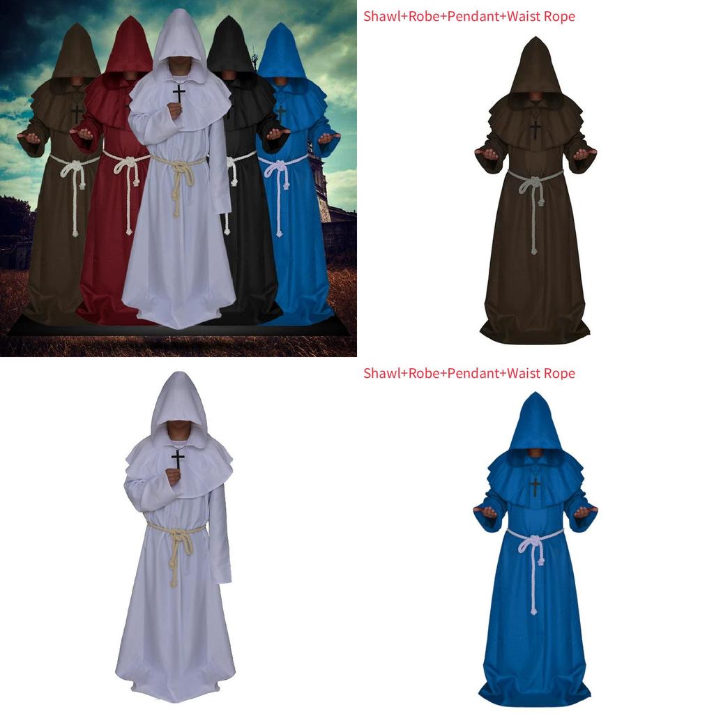 Halloween Medieval Monk Costume Wizard Priest Robe Shawl Set For Costume Parties And Themed Events