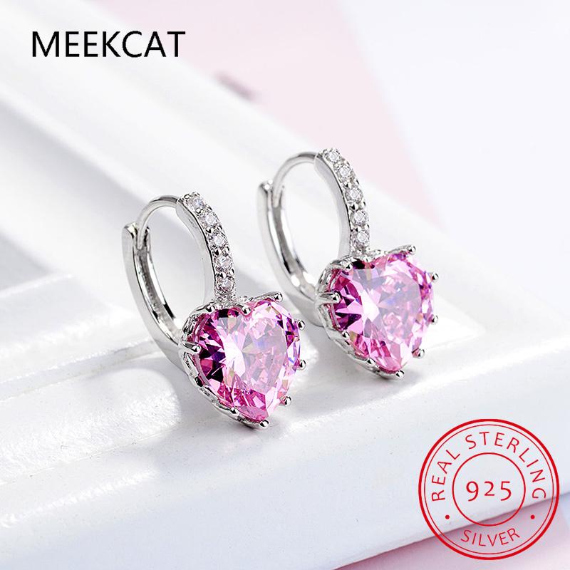 Luxury 2.5ct Heart Natural Purple Amethyst 925 Sterling Silver Hoop Earring for Women Statement Gemstone Jewelry Creole Huggies розовый