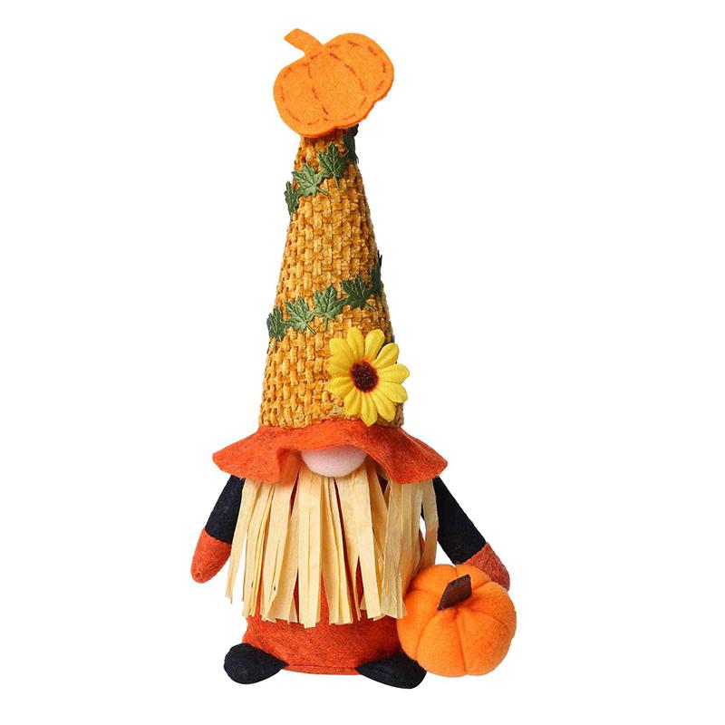 10.6/11.8inch Fall Gnomes Plush Decoration Orange Thanksgiving Gnome Elf Dwarf Figurine With Faux Straw Beard Banner And Pumpkin