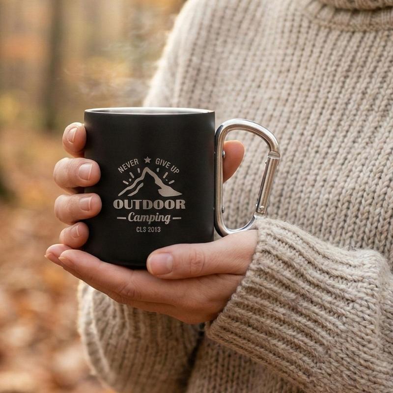 Tazza da Caffè in Metallo Leggero per Campeggio all'Aperto Tazza da Viaggio Termica a Doppia Parete Tazza da Campeggio con Manico Durevole