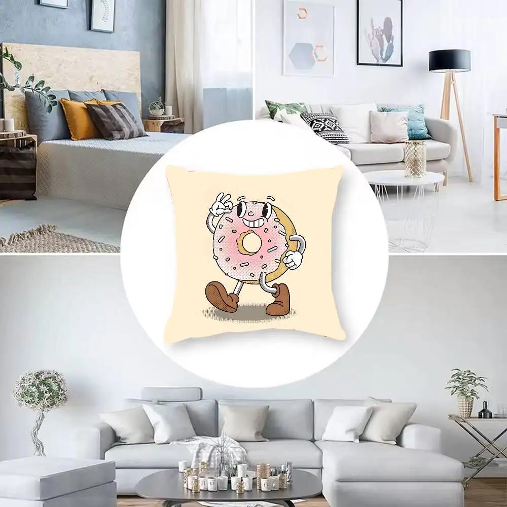 Cartoon D-Donuts Pillow Case  Anti-dustmite Pillowcase Invisible Zipper Silky Short Plush Sofa Cushion Cover