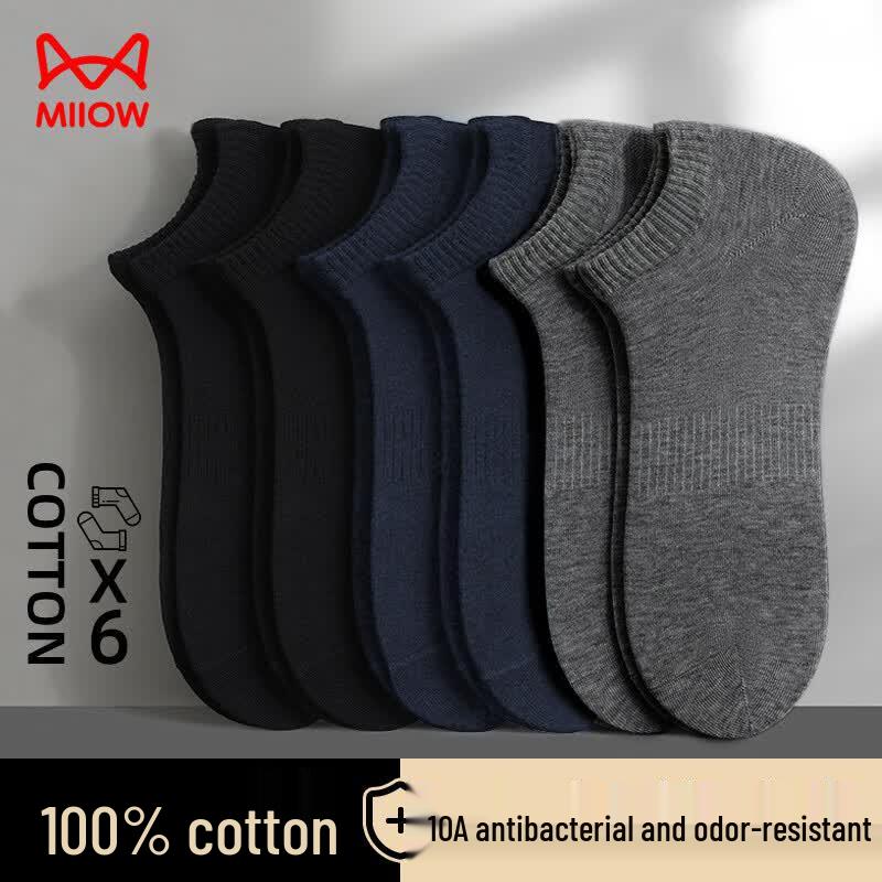 MaoRen Men s 100% Cotton Anti-Odor No-Show Socks (6 Pairs) One Size