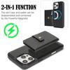 For iPhone 15 Pro Kickstand Case Detachable Card Bag Compatible with MagSafe PU Leather Coated TPU Phone Cover