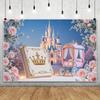 Dreamy Castle Photography Background Pink Balloon Curtain Flower Carriage Girl Birthday Bride Wedding Party Decor Photo Backdrop