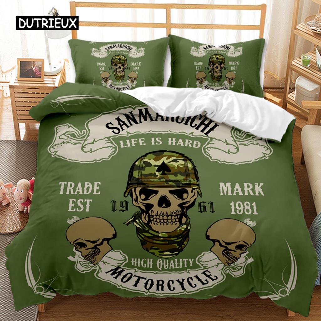 Skull Duvet Cover Set Queen 3D Skeleton Floral Skull Pattern Printed Bedding Qulit Cover Gothic Microfiber Bedding Queen Size