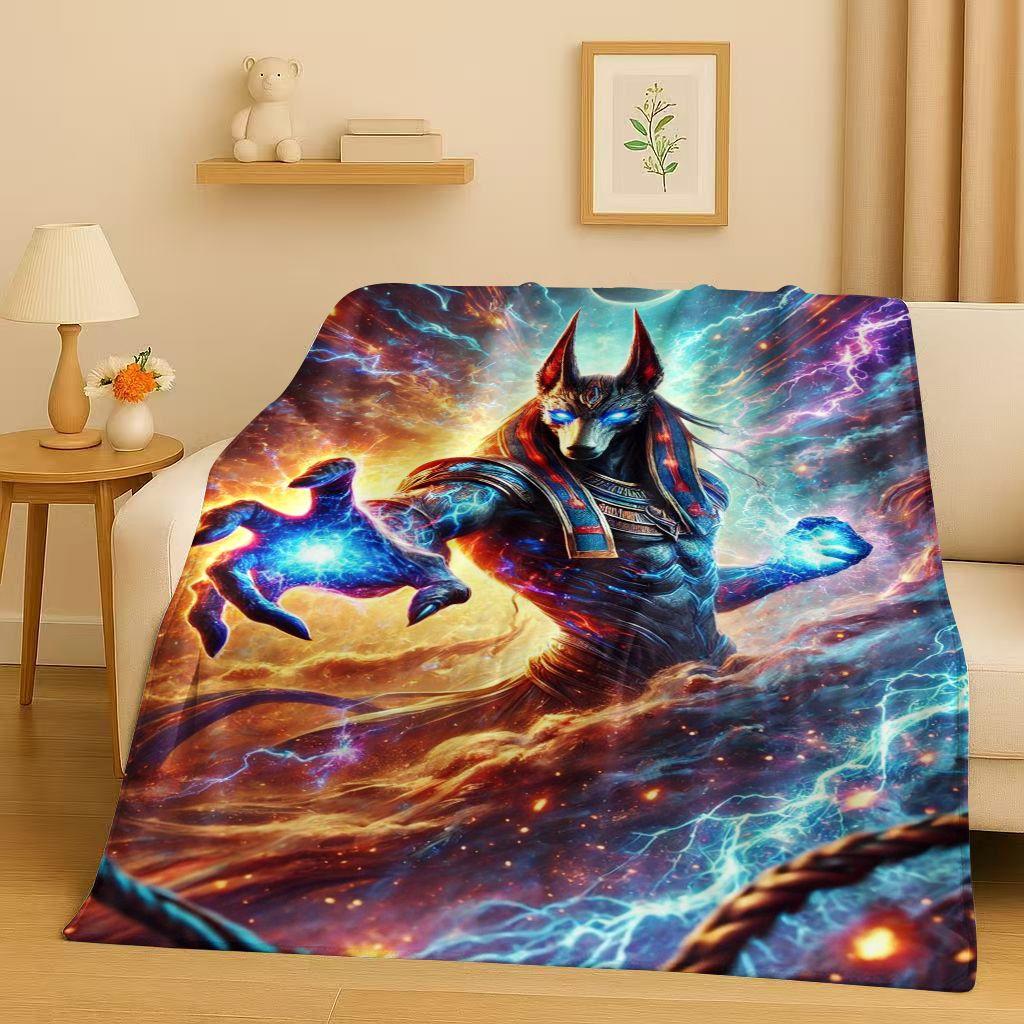 Toter Gott Anubis Pharao Altes Ägypten Mythologie Cartoon Flanelldecke, Ultraweiche Plüschdecke für Zuhause Schlafzimmer Bett Sofa Abdeckung